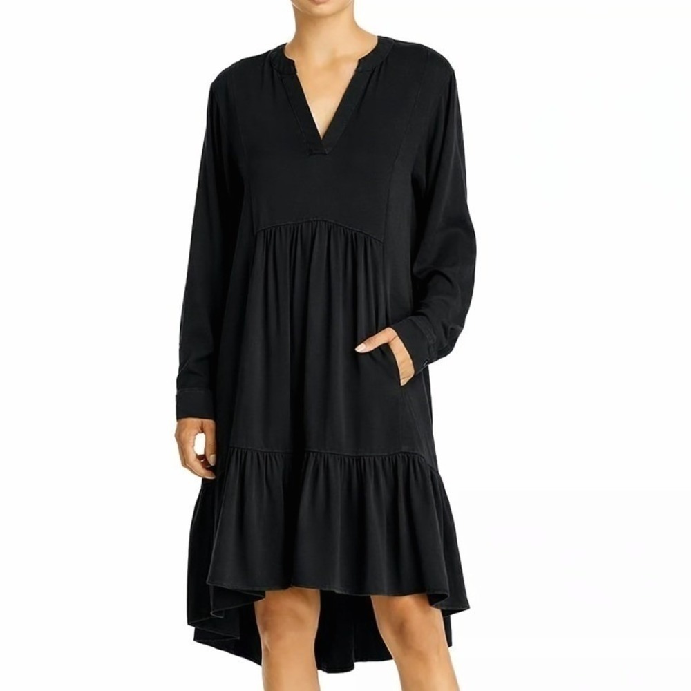 Sundays Alessia Black Empire Waist Dress Size XS Long Sleeve High Low Hem Rayon